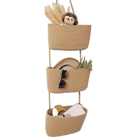 Paniers muraux en coton – Grands paniers décoratifs à 3 niveaux pour mur, chambre d'enfant, salle de bain (1/4)