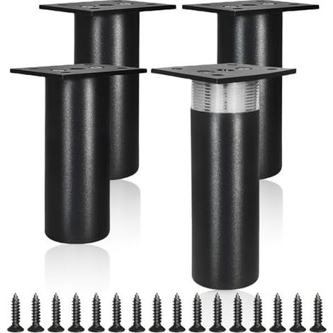 4 Pieds de Meuble Réglables 10-11 mm en Aluminium, Pieds de Support avec Vis pour Canapé, Armoire, Cuisine et Meubles TV, Noir (1/4)