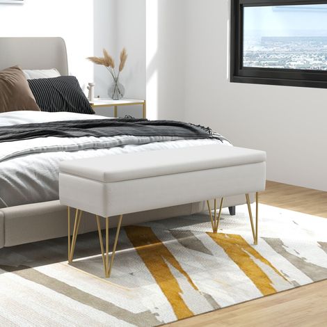 Banc coffre 100 cm en polyester crème HAVRYA (1/3)