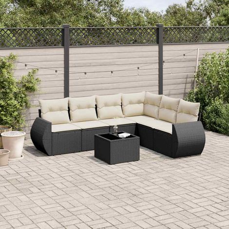 vidaXL Set Divani da Giardino con Cuscini 7pz Nero Polyrattan (1/3)