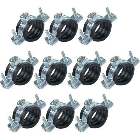 Lot de 10 Collier isophonique -support fixation avec joint - pour tuyau Ø 3/4' 26-30mm - en acier zingué - à visser М8/М10 (1/5)