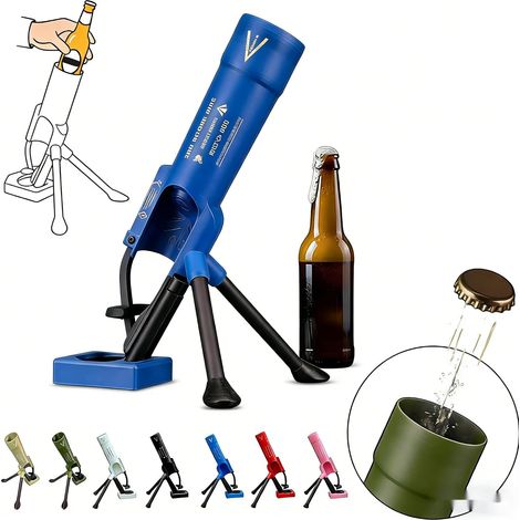 Décapsuleur de bière au design mortier, éjection automatique des capsules avec mécanisme à pression, décapsuleur amusant et amusant, ouvre-bouteille mains libres (bleu, 1 pièce) (1/5)