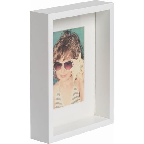 Cornice portafoto profonda 15x21 A5 passe-partout 10x15 cm da appoggio e da appendere bianca BD art