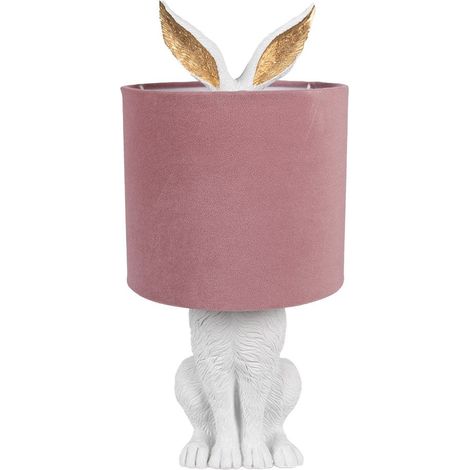 Lampe de table lapin en polyrésine blanc et rose Ø 20 x 43 cm - Luminaire de chevet E27 - PANGIVO (1/5)