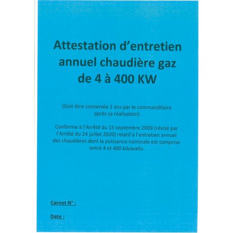 Carnet d'entretien pour chaudière à gaz