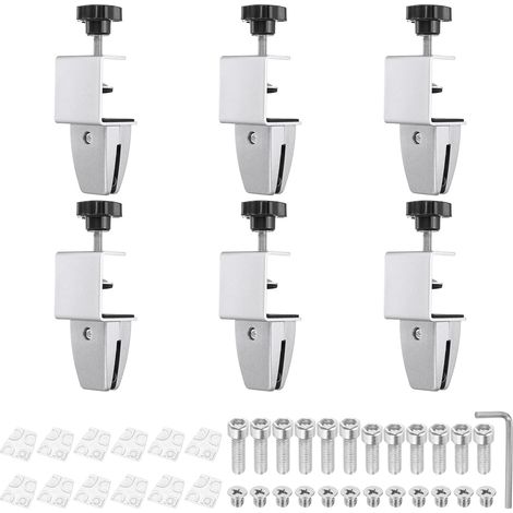 6 Pièces Supports Réglables 1/8" À 1/2" pour Cloison De Bureau, Attaches Aluminium pour Séparateurs De Comptoir Et Écrans De Protection, pour Bureaux Magasins, Panneaux, Argenté (1/5)