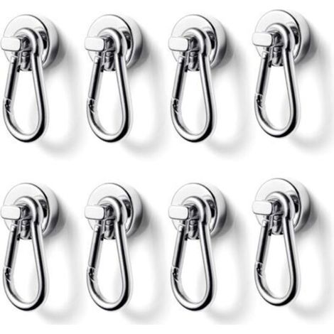 Ultra-strong magnetic hooks with carabiners, maximum load capacity of 12 kg, suitable for offices and factories (pack of 8). (1/5)