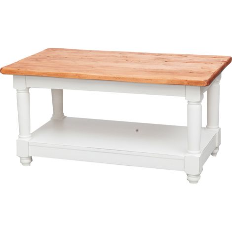 Räuchertischim Country-Stil aus massivem Lindenholz mit antikierter weißer Struktur und Platte mit natürlichem Finish. Made in I