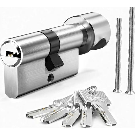 Cylindre de serrure à bouton 30/30, serrure à cylindre européen avec bouton, serrure de sécurité pour porte d'entrée, serrure à cylindre 60 mm avec 5 clés en laiton (1/5)