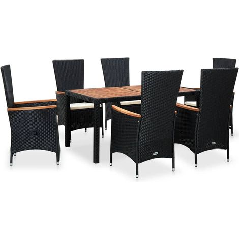Set comedor de jardín 7 piezas ratán sintético y madera negro vidaXL (1/5)
