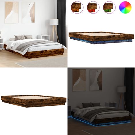 Bettgestell mit LED Räuchereiche 150x200 cm - Holzbettfassungen - Bettsystem - Lattenrost - Rauchfarben Möbel - Schlafzimmer Dekoration - Home & Living (1/5)