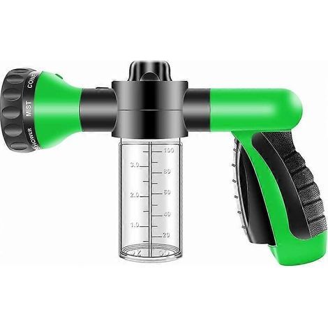 Garden Hose Spray Gun - High Pressure Garden Hose Attachment with Soap/Fertilizer Tank (Green) (1/5)