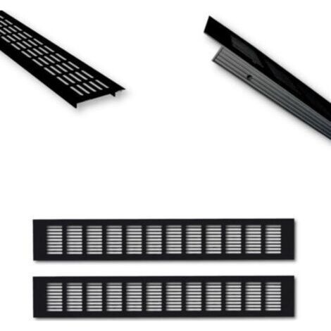 Grille d'aération en aluminium - 50 x 8 cm - Noir - Grille d'aération de porte par paire de 500 mm - Ventilation idéale pour cuisine, salle de bain, toilettes, armoire - Moustiquaire - Grille