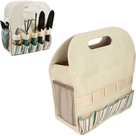 Sac à outils de jardin portable grande capacité, color-block, sac à outils familial, sac de rangement pour outils de menuiserie, patchwork à rayures kaki (1/5)