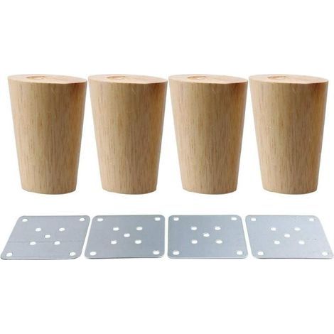 4pices Pieds de Meubles 6cm en Bois Massif avec Plaque de Montage et Vis pour Canapé, TV, Lit, Table à Manger - 6cm (1/2)