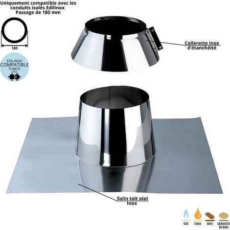 Solin toit plat inox conduit double paroi isolé Edilinox - Diamètre 130 mm