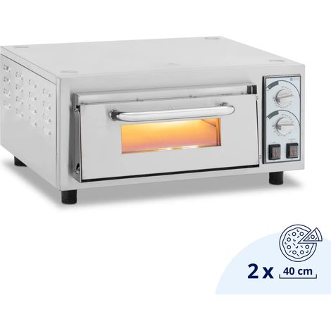 Four à pizza électrique 1 chambre 2200 w ø 35 cm pierre réfractaire acier inoxydable verre trempé pierre réfractaire argenté (1/5)