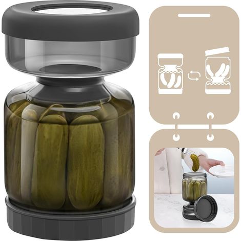 Pot à Cornichon en Verre 1L 34oz, Bocal Cornichon Retournable Sablier, Lave-vaisselle et Réfrigérateur Sécurisé, Pot de Conservation pour Cornichons (1/5)
