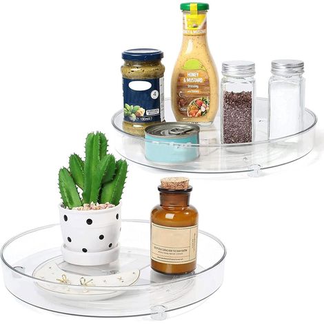 2 Pack 360° Rotating Tray Organizer for Kitchen Pantry Cabinet Dresser (27+23cm) (1/5)