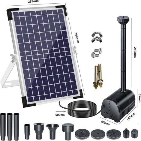 HOXILEELEO - Fontaine Solaire 18V/10W 1000 L/h, Pompe à Eau Solaire,9 Buses, Pompe Solaire de Bassin, pour Bain d'Oiseaux/Aquarium/Bassin/Jardin (1/5)