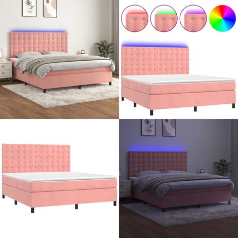 Sommier à lattes de lit matelas et LED Rose 180x200 cm Velours - Lit Plateforme - Lit Design - Lit Capitonné - Lit Velours - Lit Double - Home & Living (1/5)