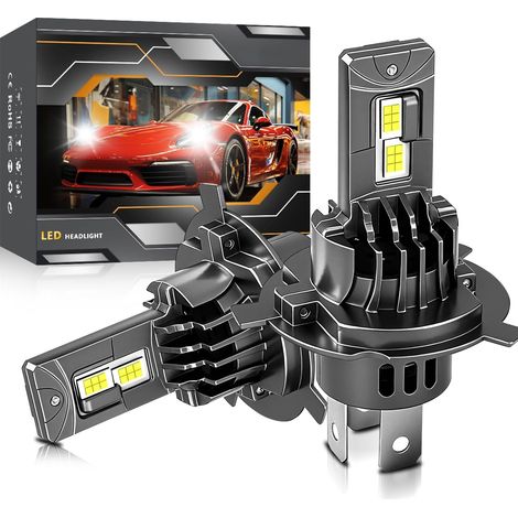 H4 LED Bulb 26000LM, 100W 300% 6500K White Light, 1:1 Halogen Mini Size, 50,000+ Hours Life, Plug and Play Easy Installation. Equipped with 12 LED Chips, Pack of 2 (1/5)