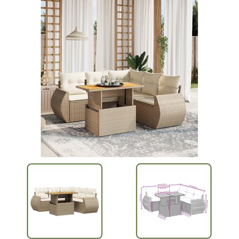 The Living Store 6-tlg. Garten-Sofagarnitur mit Kissen Beige Poly Rattan - Gartenmöbel - Sofagarnitur - Outdoor Möbel - PE-Rattan - Lounge Set (1/3)