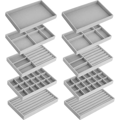 Caja Para Joyas - Set De Cajones Apilables - 21 X 12 5 X 2 5 Cm - Con Divisiones Ajustables - Para Collares Pulseras Anillos Y Pendientes - 10 Unidades (1/5)