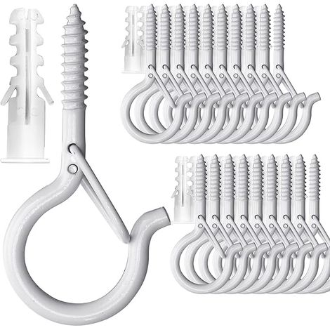 20-Pack Deckenhaken für hängende Pflanzen, Pflanzgefäße, String Lights im Freien, 2.2 Zoll weiße Q-Hanger Cup Haken Schraube in Deckenhaken Augenhaken, Wand Deckenzaun Halterung
