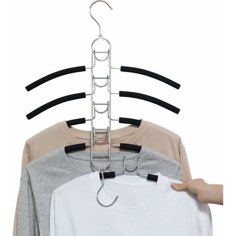 Metal Hangers, 5 in 1 Multiple Non-Slip Space Saving Clothes Hanger, for Suits Shirts Dresses Coats (1/5)