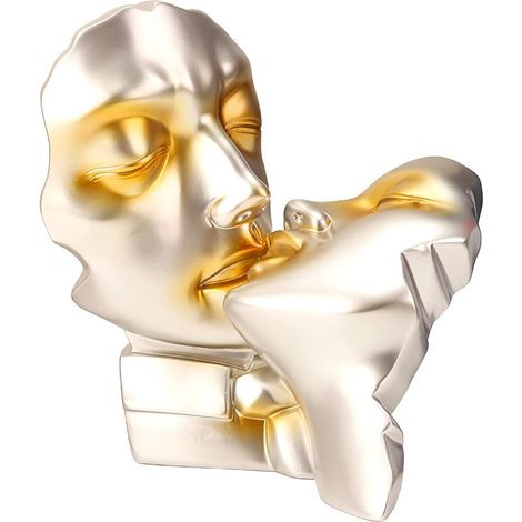 Amour Étreignant Statue Abstraite Résine Romantique Couple Visage Sculpture Figure Décoration Art Moderne, d'or, 20cmX14.5cmX22cm (1/5)