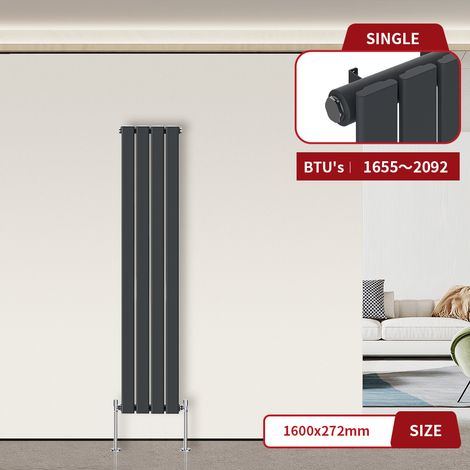 Warmehaus Flat Radiator Anthracite Vertical 1600 x 272mm Single (1/5)