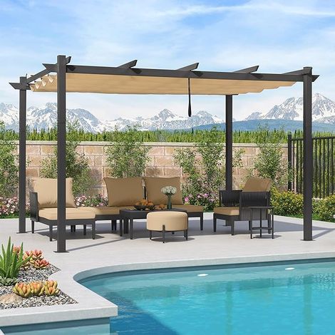 PURPLE LEAF Outdoor Retractable Pergola mit Sonnenschutz Vordach Patio Aluminium Pergola für Garten (1/4)