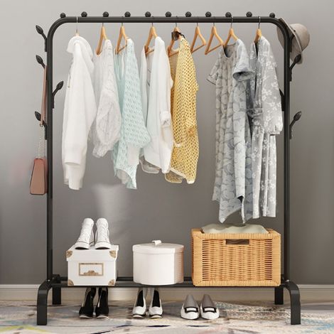 Porte-Manteau Portant-vêtements Penderie pour Chambre, 110x150x40 cm, Robuste, en Métal, avec Support pour à Chaussures, des Cintres Chemises, des Pantalons, des Vestes Fines (noir) (1/5)