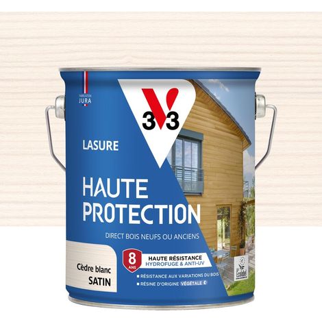 Lasure Bois extérieur Cèdre blanc satin - Protection 8 ans - résistance hydrofuge et anti-UV - Résiste aux variations du bois - résine d'origine végétale - 2,5L (1/4)
