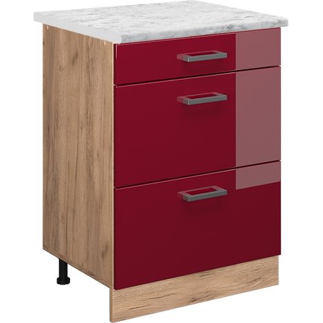 Küchenschrank R-Line, Bordeaux Hochglanz, 60 cm AP Marmor, Vicco (1/5)