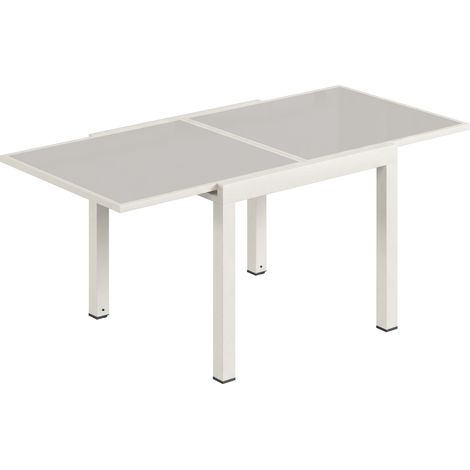 Tavolo Estensibile da Giardino 180x90x75 cm Piano in Vetro Temperato in Alluminio Bianco Crema (1/5)