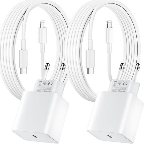 2er-Pack Schnellladegerät für iPhone, 20 W PD USB-C-Netzteil mit 2 m USB-C-auf-Lightning-Kabel für iPhone 14/14 Pro/13/13 Pro/13 Pro Max/13 Mini (1/5)
