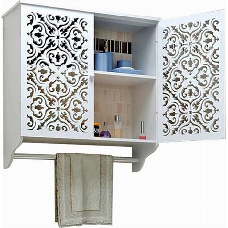 TrAdE Shop Traesio - Mobiletto Da Bagno A Parete Con Portasciugamani Armadietto In Mdf A 2 Livelli - (1/4)