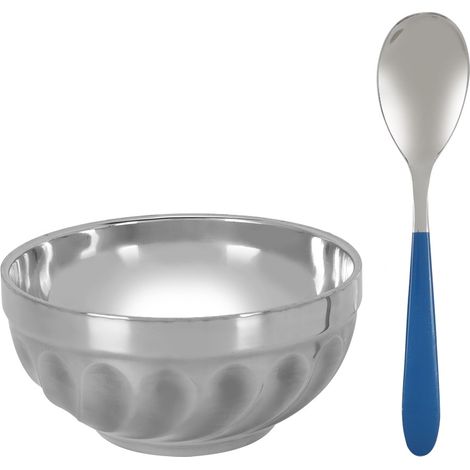 Bol à soupe/nouilles ménager en acier inoxydable 304, récipient pour fruits et légumes avec cuillère (1/5)