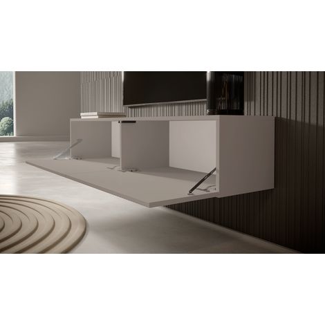 Selsey – Meuble TV 175 cm gris-beige – Façade biseautée – Corps en panneau stratifié résistant – 2 armoires spacieuses pour rangement — vue 4
