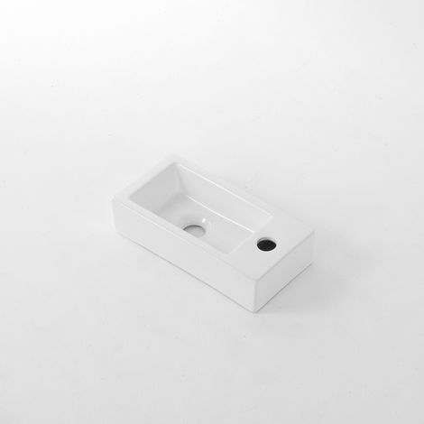 FugaFlow Eccelente Pietra Fontaine - 38x18,5x9cm - céramique - trou de robinet à droite - Blanc brillant (1/5)