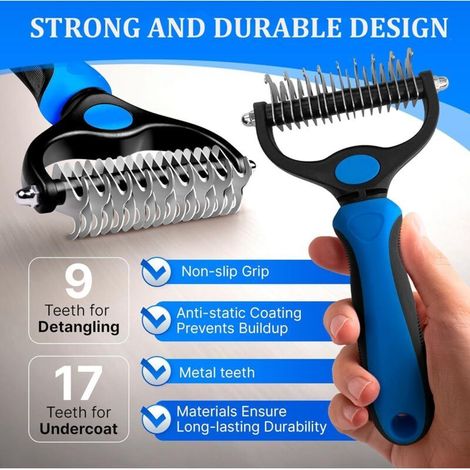 Brosse pour chien, réduit la perte de poils, outil de démêlage double face, râteau à sous poil pour chien, brosses pour cha (1/5)