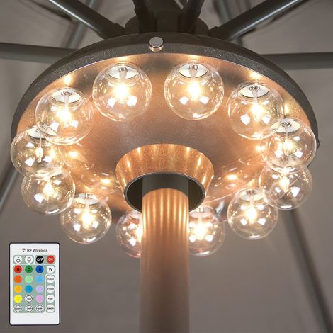 Lampes pour parasol avec ampoule transparente, Lumière de patio à piles avec télécommande RF, 12 couleurs changeantes de lumière de parasol de patio pour parapluie, tentes de camping (1/5)