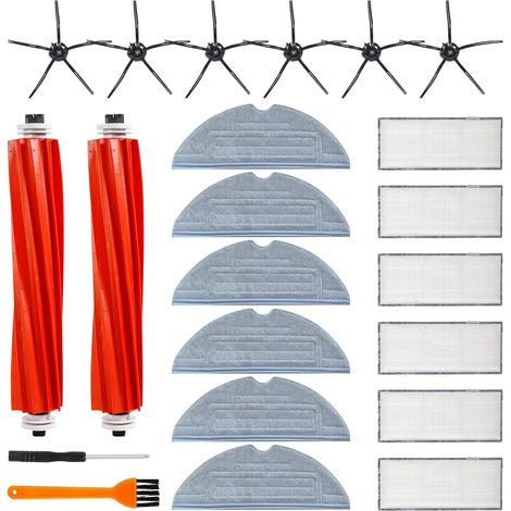Pack de 22 Accessoires Compatibles Roborock S7/T7S Plus/G10/G10S Pro - 2 Brosses Principales, 6 Filtres HEPA, 6 Brosses Latérales, 6 Lingettes Microfibres - Pièces de Rechange Indispensables pour l'En (1/3)