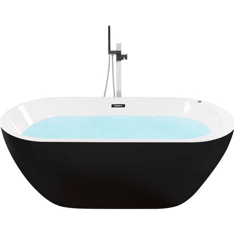 Baignoire Îlot Centrale Autoportante Ovale 170 cm en Acrylique Noir 240 Litres Avec Jets et Lumière Sous-marine à LED Moderne