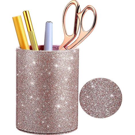 (Roségold) Funkelnder Stiftehalter aus PU-Leder – Federmäppchen für Damen und Mädchen, luxuriöser Make-up-Stiftehalter, Organizer aus PU-Leder (1/5)