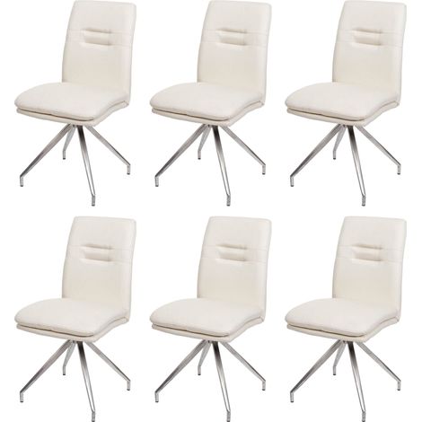 Juego de 6 sillas de comedor HHG-922, silla de cocina sillón silla, tela/textil acero inoxidable cepillado, crema-beige (1/5)