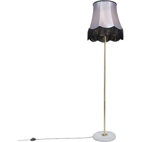 Floor Lamp Brass with Granny B Lampshade Black-Grey 45 cm - Kaso (1/4)