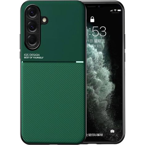 Coque pour Samsung Galaxy A57 5G, Grâce Exquis Mode Texture Doux Étui, Premium Très Mince Antichoc Antidérapante TPU + PU Bumper Silicone Housse. Vert (1/5)